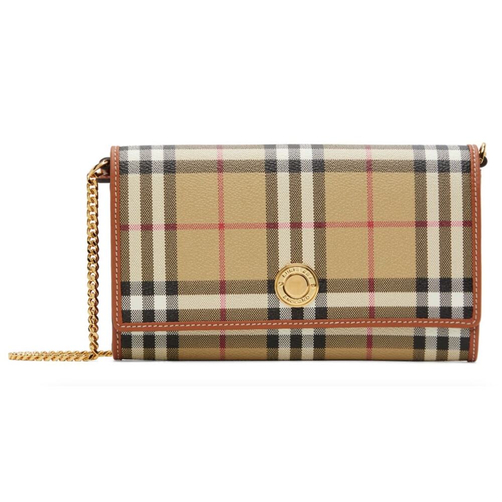 NEW! BURBERRY CHECK CHAIN WALLET CLUTCH CROSSBODY SHOULDER BAG PURSE NWT